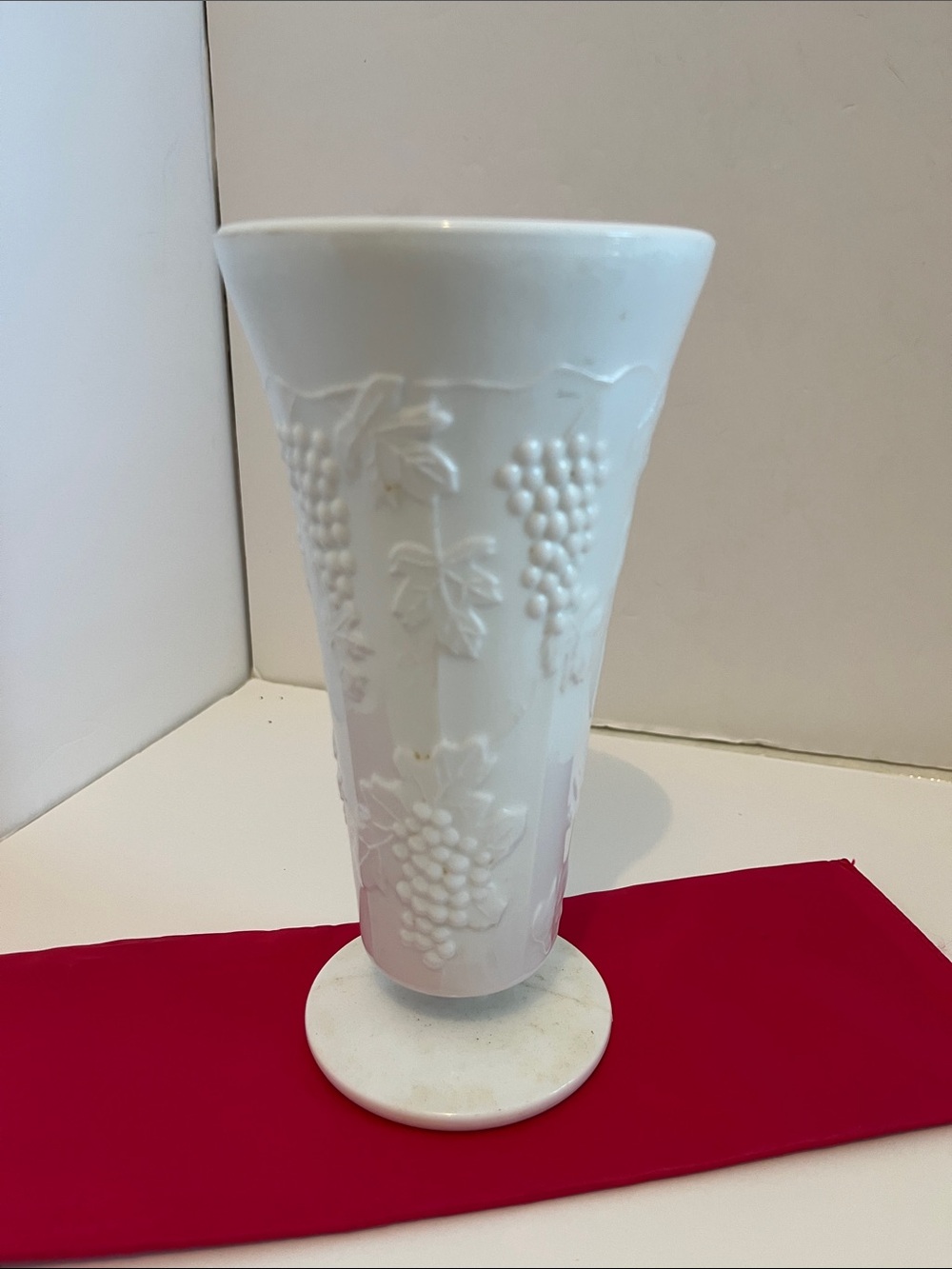 Milk Glass - White Embossed with Grapes  Vase